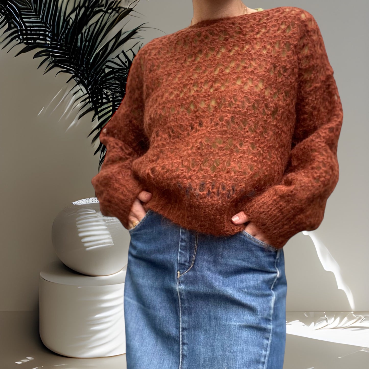 Brown Mohair Knit Jumper Size M
