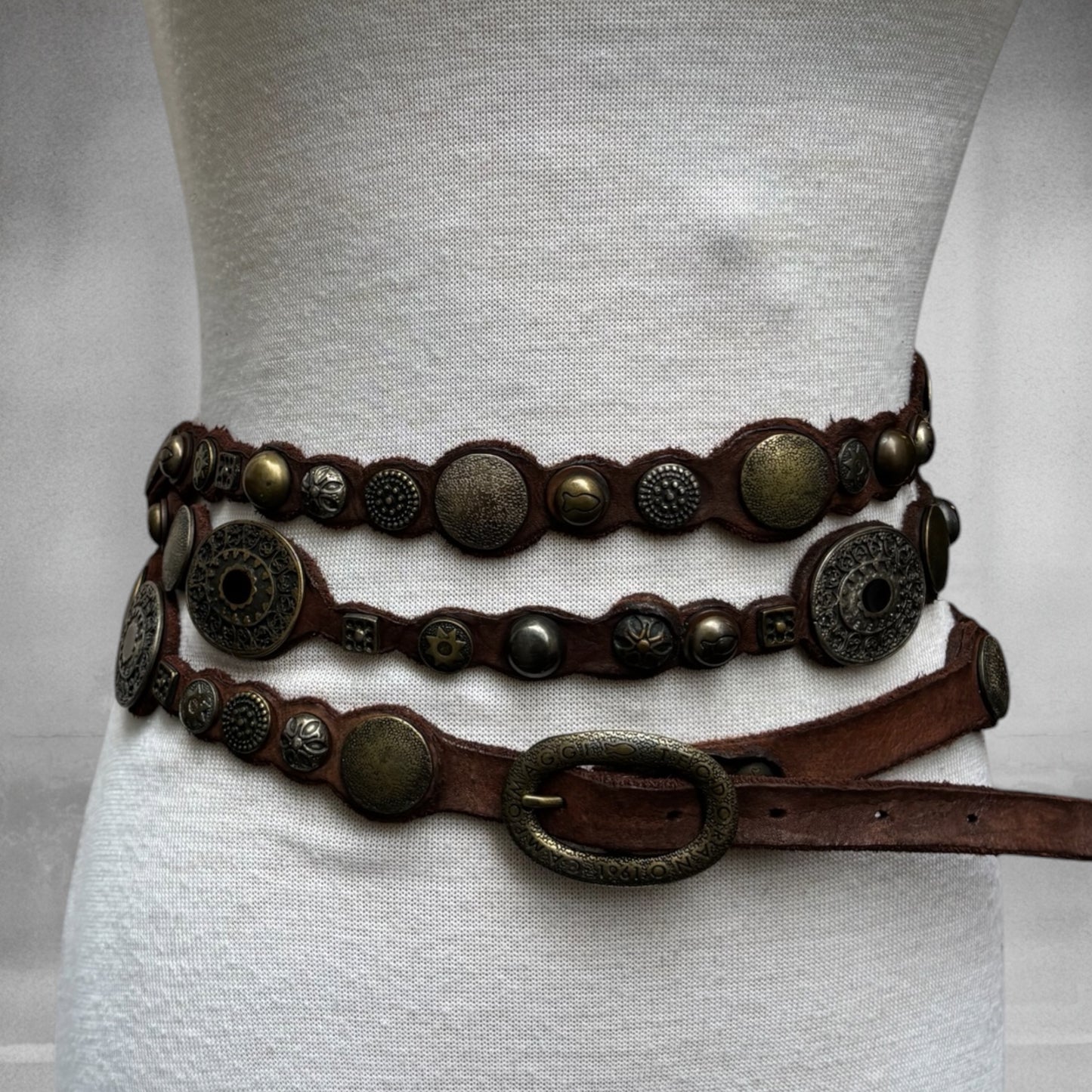 Campomaggi Italian Studded Leather Wrap Belt Size L