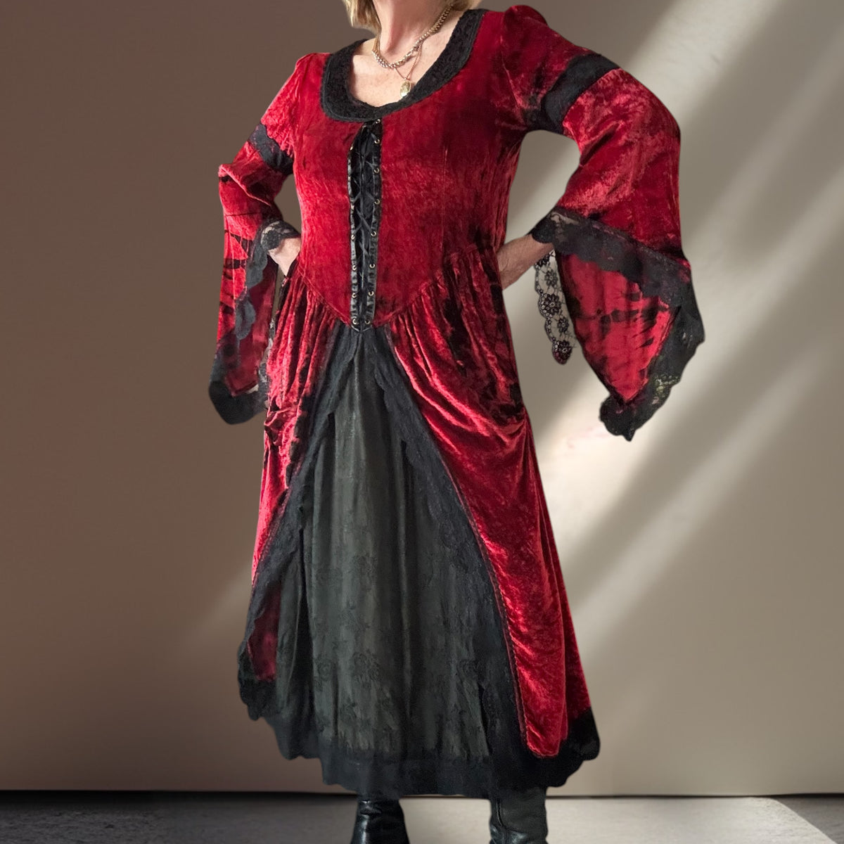 Red Velvet 80’s Whimsy Rose Dress Size 12
