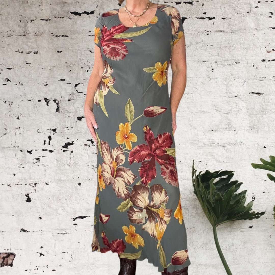 Hibiscus Bias Cut Dress Size 12 -14