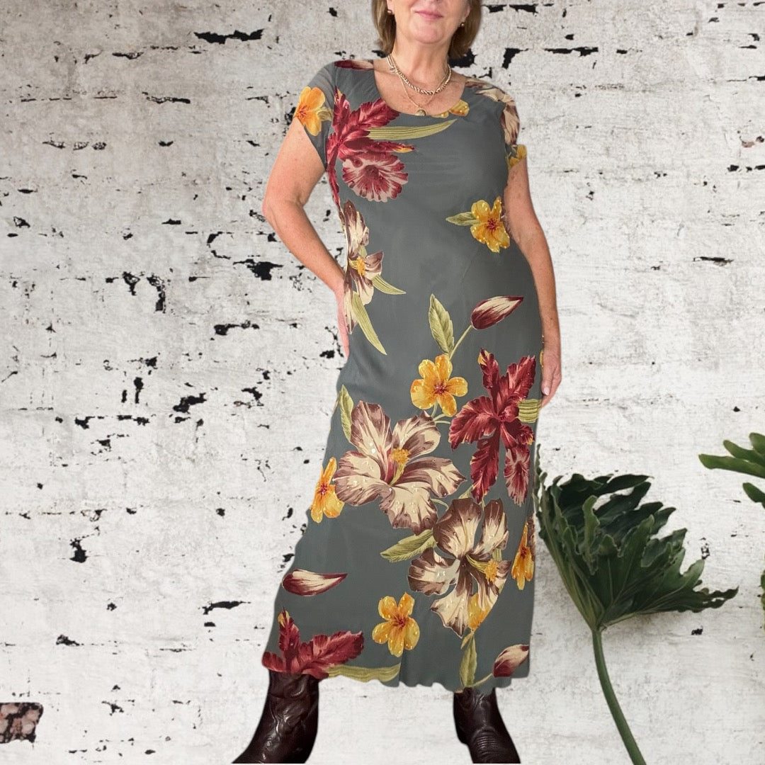 Hibiscus Bias Cut Dress Size 12 -14