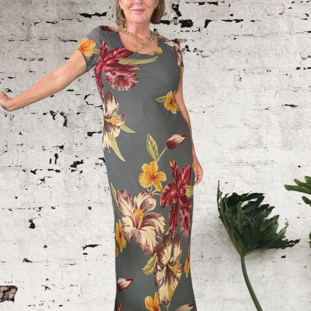 Hibiscus Bias Cut Dress Size 12 -14