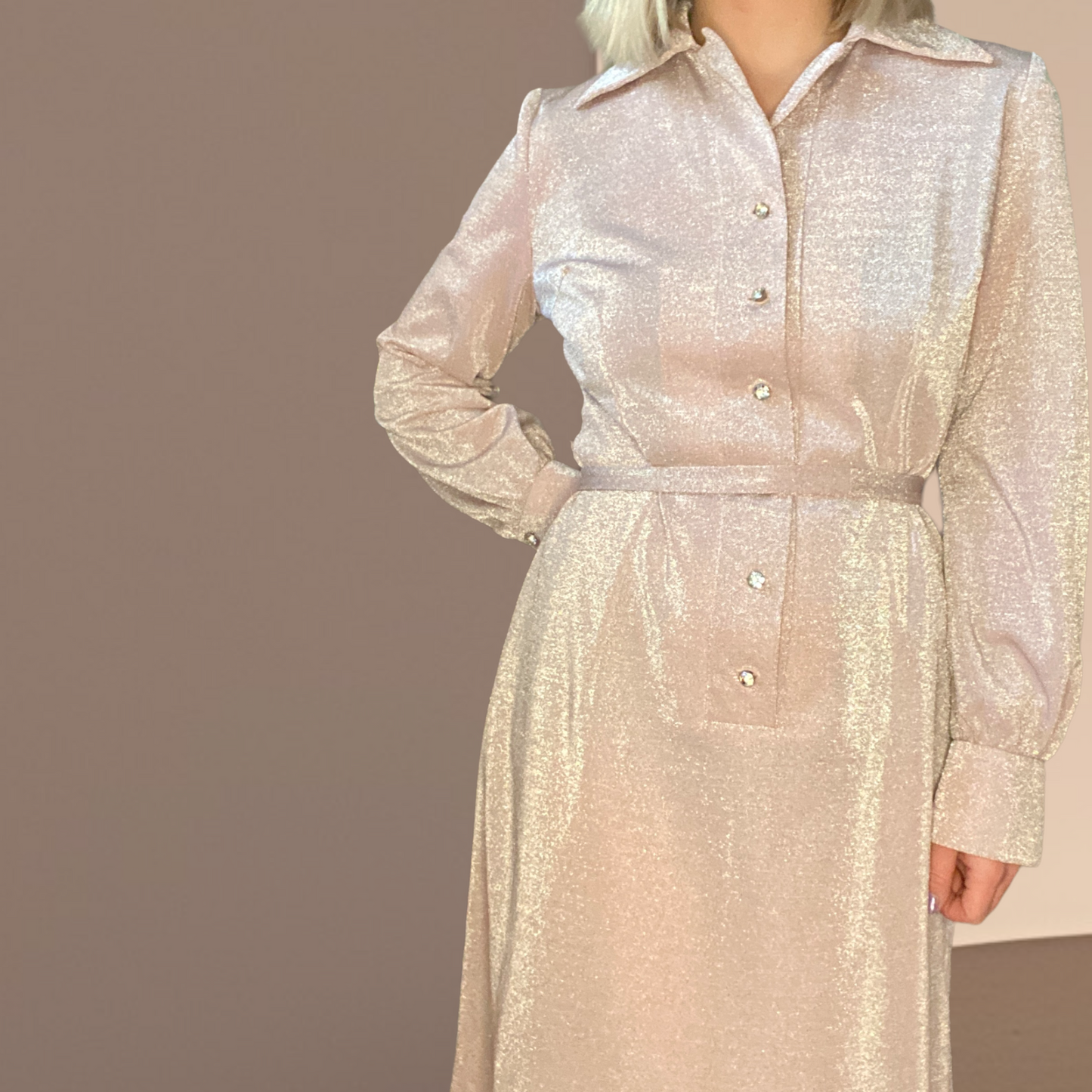 Daria Dusty Pink Lurex 1970 Dress Size 10-12
